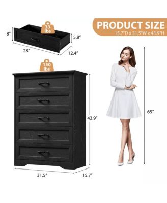 5-Drawer Modern Dresser with Wide Metal Handle, Closet Organizer Storage Chest, Clothes Cabinet for Bedroom, Living Room, White