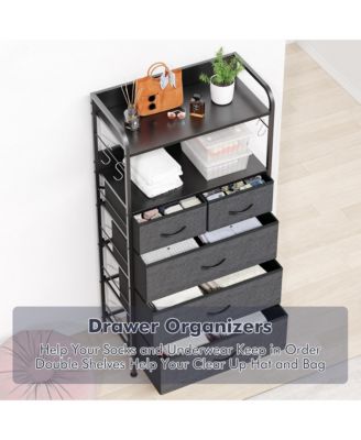 5-Drawer Fabric Dresser Bedroom Chest, Metal Frame, Wood Tabletop, Entryway Storage Organizer, Easy Pull Handle
