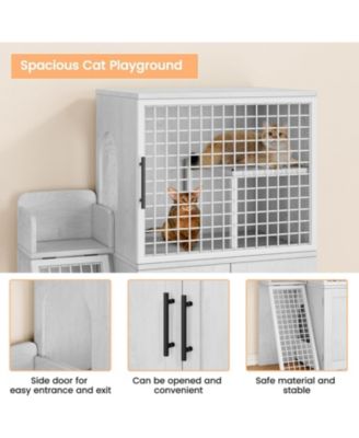 Modern Cat Litter Box Enclosure, Dual Layer Hidden Washroom, Sturdy Ladder, Indoor Cat Cabinet, White