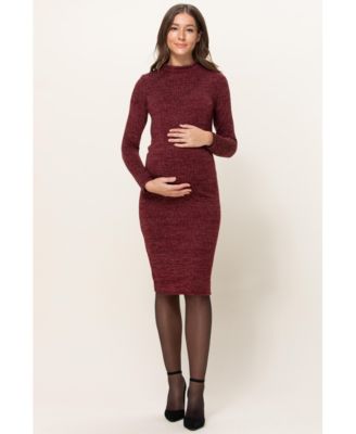 Maternity Mock Neck Long Sleeve Side Slit Sweater Dress