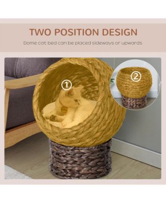 Handwoven Egg-shaped Elevated Gray Cat Bed with Cushion 23.5in H