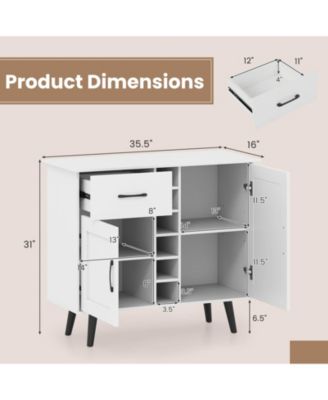 2-Door Wine Bar Cabinet Kitchen Sideboard Buffet with Drawer & Adjustable Shelves