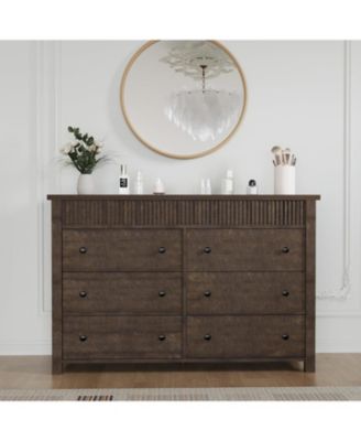 6-Drawer Farmhouse Dresser Bedroom Wooden Chest of Drawers, Fluted TV Stand Storage Cabinet for Living Room, Hallway, Office