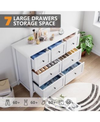 7-Drawer Modern White Dresser, Wood Storage Cabinet Organizer TV Stand for 48" TV, Bedroom, Living Room, Entryway