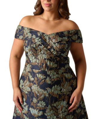 Plus Size Off-The-Shoulder Metallic Jacquard Dress