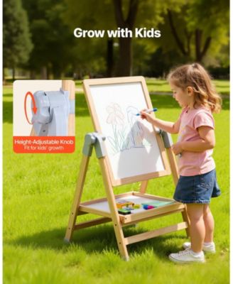 Kids Art Easel, 2-in-1 Wooden Double-Sided Easel with Whiteboard, Chalkboard and Painting Accessories