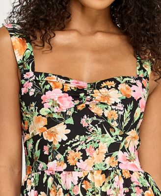 Juniors' Floral Sweetheart Neck Midi Dress