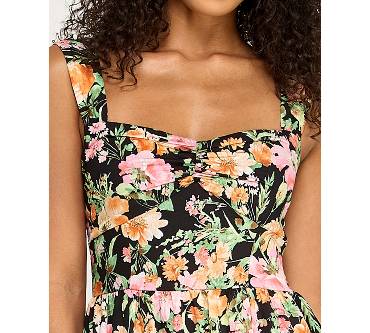 Seni & Cade Juniors' Floral Sweetheart Neck Midi Dress