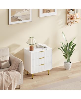 Modern Fluted Drawer Dresser Wood Chest of Drawers with Metal Handles and Legs, Storage Organizer Cabinet