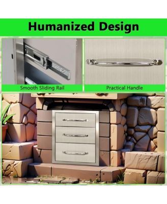 14x20.5x23 Inch Outdoor Kitchen Drawer, 3-Layer Stainless Steel, Enclosed Built-In BBQ Access Drawer, BBQ Island