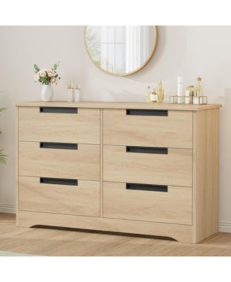 6-Drawer Modern Wood Dresser Bedroom Double Chest Organizer with Embedded Handles Storage Cabinet for Living Room, Nursery, Natural
