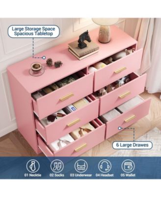 6-Drawer Modern Wooden Dresser with Metal Handle, Bedroom TV Stand, Large Storage Organizer, Living Room, Hallway