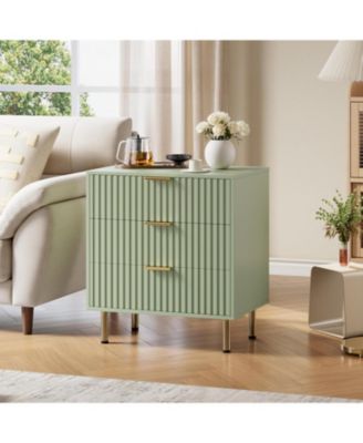 3-Drawer Modern Fluted Green Dresser, Stylish Nightstand with Deep Drawers, Wide Top, Organizer for Bedroom
