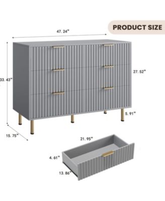 6-Drawer Modern Fluted Dresser, 47.2 Inch Wide Chest, Deep Drawers, TV Stand, Wooden Organizer for Bedroom, Living Room, Kids Room