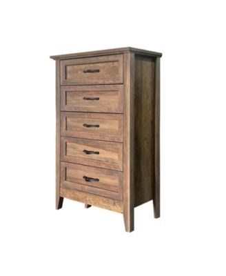 5-Drawer Farmhouse Dresser, Tall Rustic Wood Chest, Vintage Finish, Spacious Storage for Bedroom, Living Room, Brown