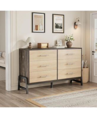 6-Drawer Black Polished Engineered Wood Dresser, Modern Storage Chest for Bedroom, Living Room