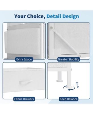 14 Foldable Fabric Drawer Dresser with Wood Top, TV Stand, Open Shelves, Metal Frame, Bedroom, Living Room, White