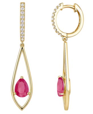 Emerald (1-1/4 ct. t.w.) And Diamond (1/6 ct. t.w.) Drop Earrings in 14k Gold (Also Available in Sapphire & Ruby)