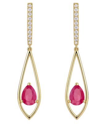 Emerald (1-1/4 ct. t.w.) And Diamond (1/6 ct. t.w.) Drop Earrings in 14k Gold (Also Available in Sapphire & Ruby)