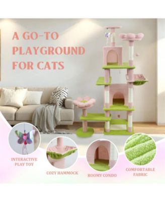 71'' Cat Tree with large condo removable flower cushion