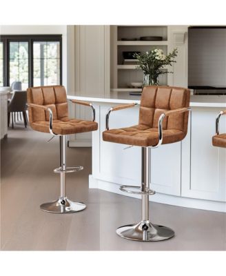 2PCS PU Leather Swivel Stools Adjustable Kitchen Chairs