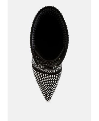 Womens Bitetto Rhinestones Embellished Calf Boots