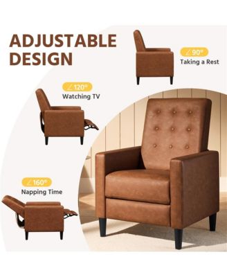 Mid-Century Tufted Upholstered Faux Leather Recliner Sofa with Adjustable Back & Footres Brown