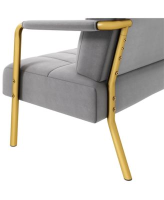 56.5″ W Upholstered Sofa Couch with Gold-tone Metal Arms and Legs