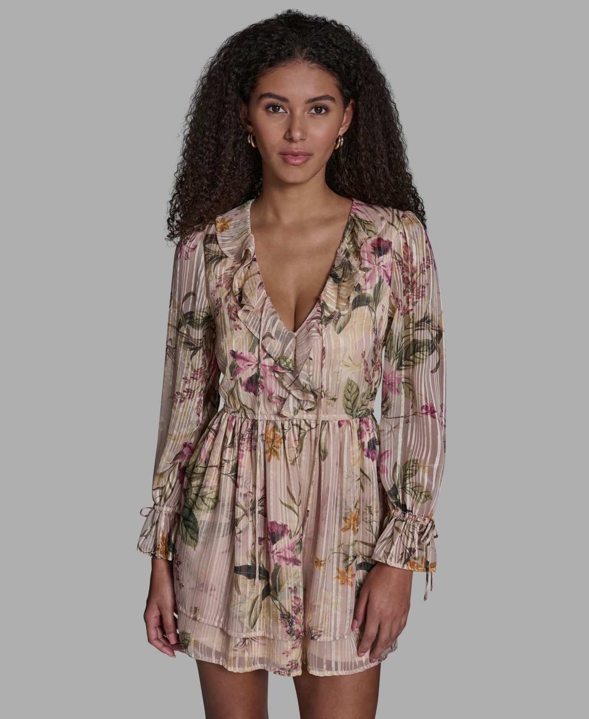 Bcbg Women's Floral Ruffled V-Neck Short Shift Dress