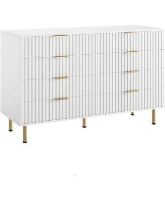 8-Drawer 55-Inch-Wide Chest, Deep Drawers, Large Organizer Modern Fluted White Dresser