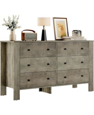 6-Drawer Large Chest, Deep Drawers, Metal Knobs, Double Storage Modern Dresser