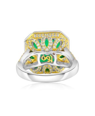 Gala Collection Sterling Silver Large Firework Asscher-Cut Cubic Zirconia Pave Cocktail Ring