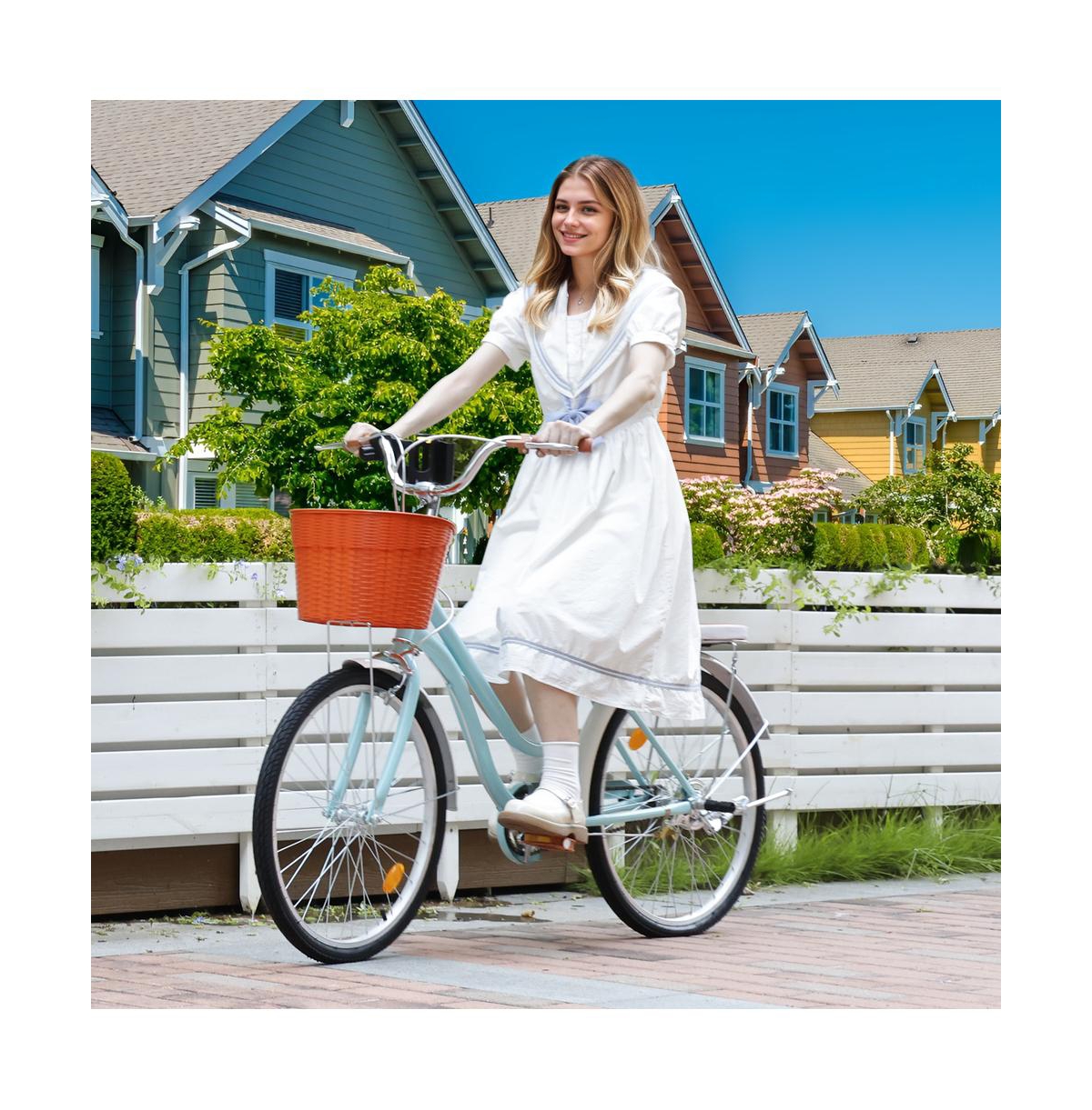 Artudatech 24-Inch Leisure Cruiser Bike with Low Step Frame, Passenger Seat & Removable Footrests