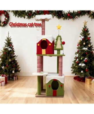 Festive 54" Christmas Cat Tree with Multi-Level Perches, Condos & Scratching Posts