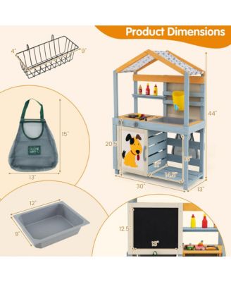 2-in-1 Wooden Outdoor Mud Kitchen and Grocery Store Play Kitchen with Sink