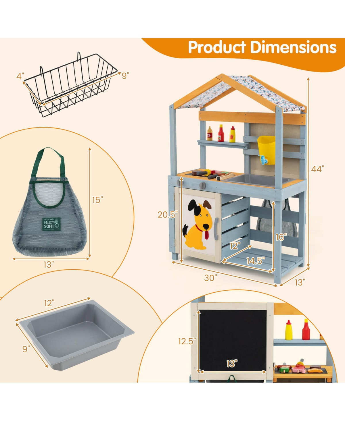 Costway 2-in-1 Wooden Outdoor Mud Kitchen and Grocery Store Play Kitchen with Sink
