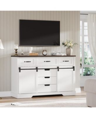 6-Drawer, Sliding Barn Doors, Rustic Wood Chest TV Stand Farmhouse Dresser