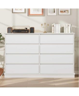 8-Drawer White Dresser, Wide Wooden Chest of Drawers, Wide Top Organizer for Closet, Hallway, Living Room