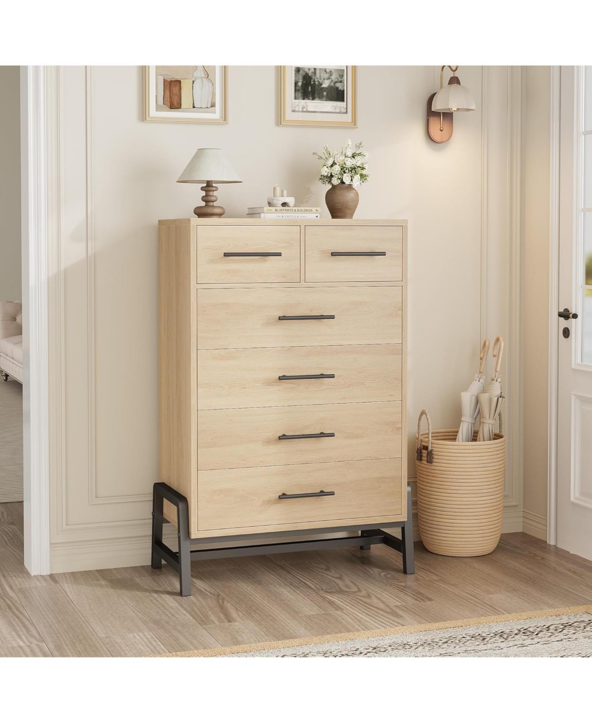 gaomon 4+2 Drawer Engineered Wood Modern Dresser with Chic Legs, Waterproof Top and Anti-Tip Design