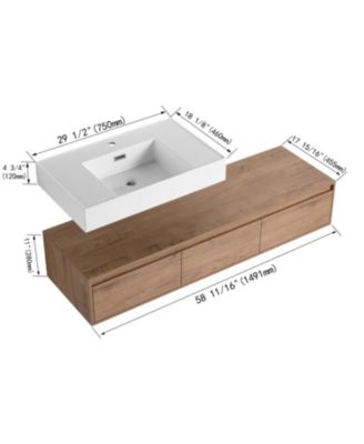 60" Wall-Mount Vanity, Resin Sink, Soft Close Drawer