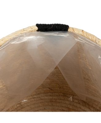 Round Handwoven Corn Leaf Basket Set of 2 with Plastic Liner, Natural with Black Accents