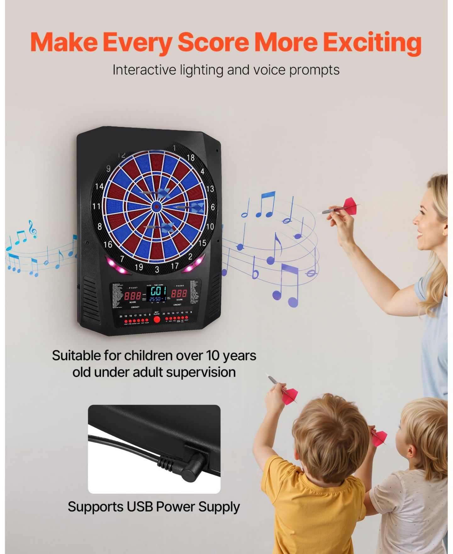 Детская игрушка Mecale Electronic Soft Tip Dartboard with 45 Games, Ages 12+, цвет: Чёрный — фото 7