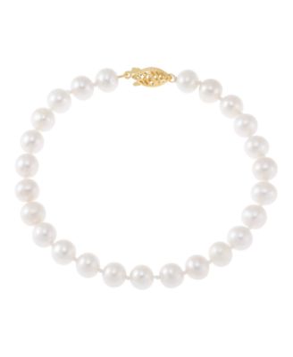 White Cultured Freshwater Pearl (6-7mm) Bracelet in 14k Yellow Gold
