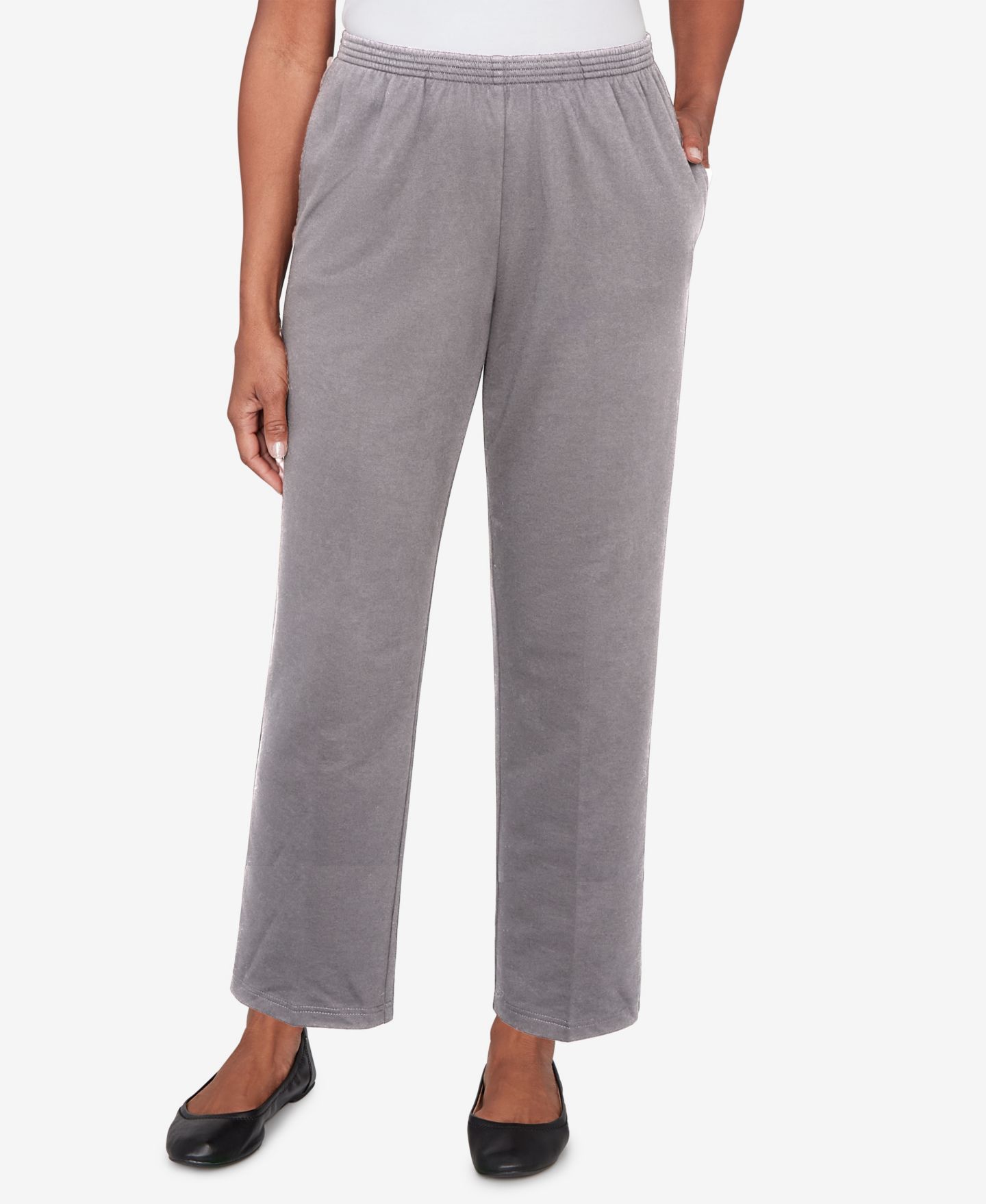 Женские брюки Alfred Dunner Classic French Terry Short Length, цвет: Меланжевый серый — фото 1