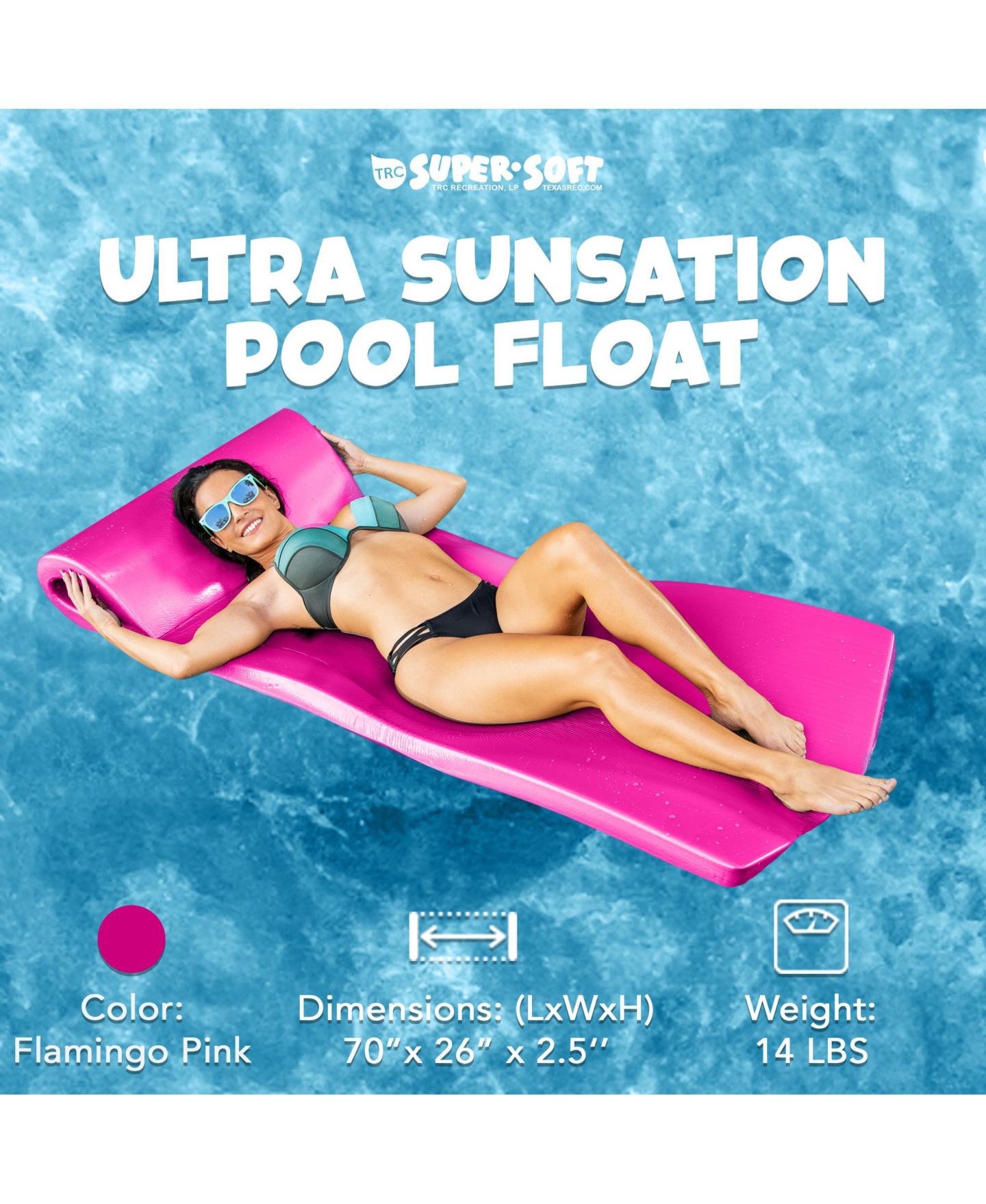 Детская игрушка TRC Recreation Ultra Sunsation 2.5-Inch Thick Foam Pool Float Lounge Mat, Accommodates 1 Adult, от 14 лет — фото 4