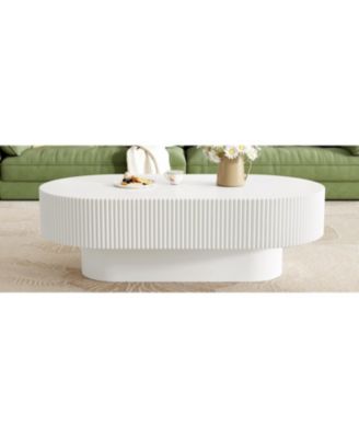 Streamdale Elegant Oval Coffee Table, Modern Cream Drum End Table