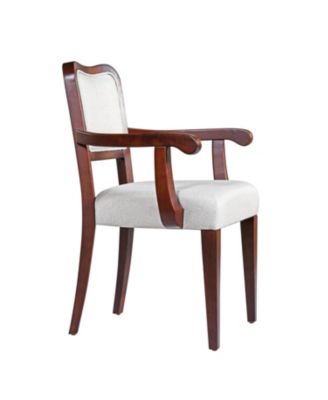  Walnut Dining Chairs Set of 2, Beige Fabric, Padded Armrests