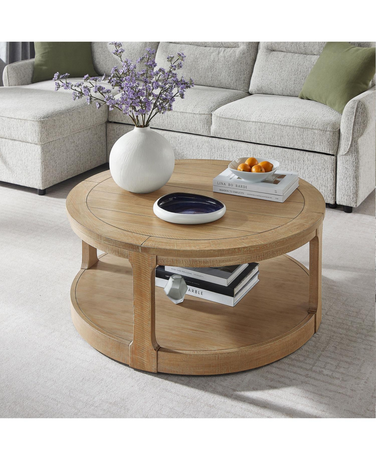Streamdale Curved 2-Tier Round Coffee Table with Wheels
