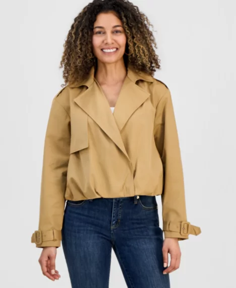 Petite Bubble Cropped Trench Coat - Warm Toffee