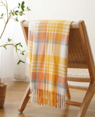 Yarn-Dyed Woven Plaid Fringe Throw, 60" x 50"